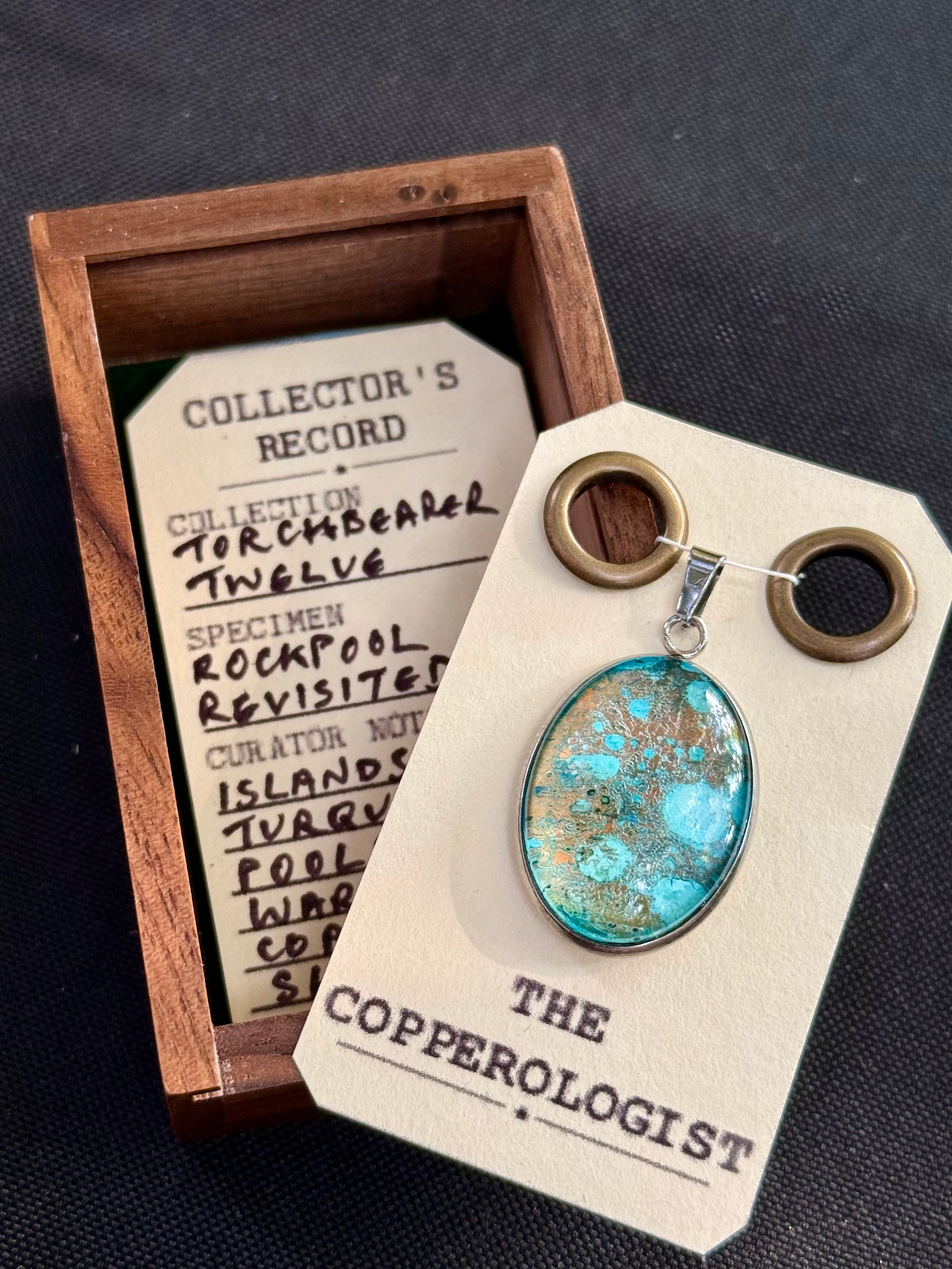 Rockpool Revisited - a one-of-a-kind copper pendant, presented in its wooden collector’s box with The Copperologist’s Collector’s Record card